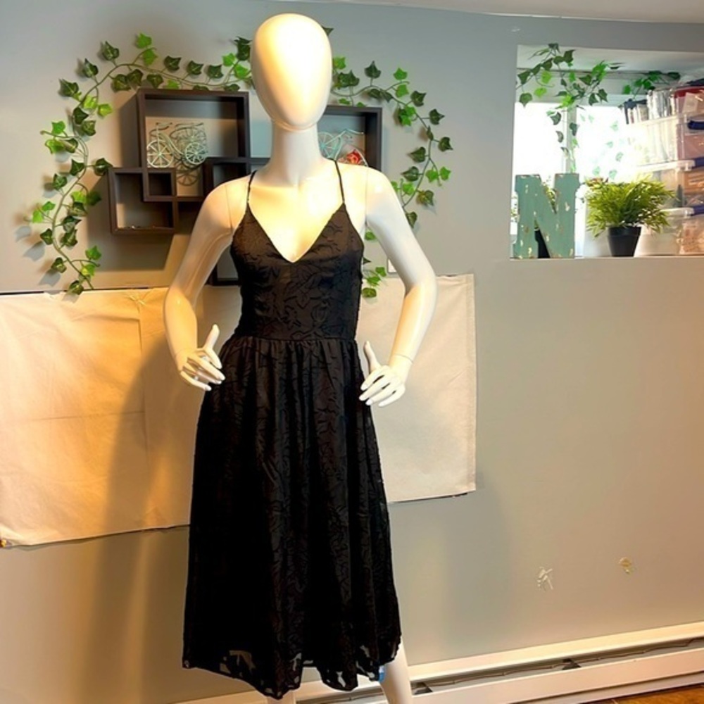 Cupshe Dress Midi V Neck‎ Smocking A Shape Black Adjustable Straps XS RefCPS002